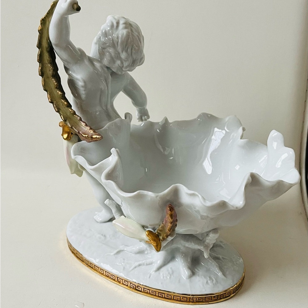 Antique  Bernard Moore Porcelain Cherub With Cactus Figurine Vase